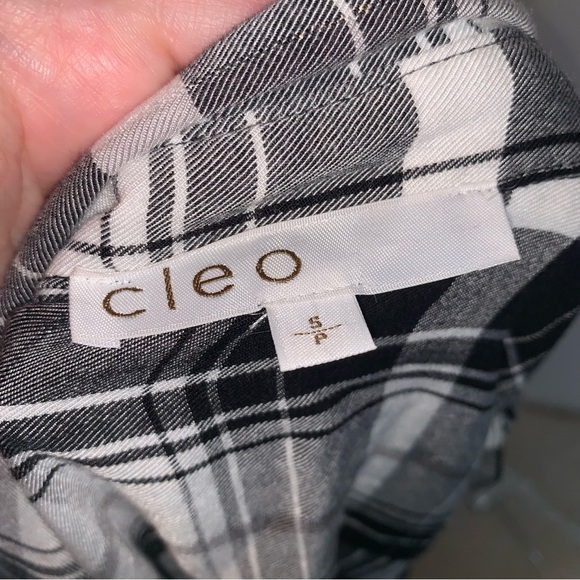 Cleo Black and White Plaid Ruffle Metallic Threading Button Down Shirt S - Picture 3 of 9